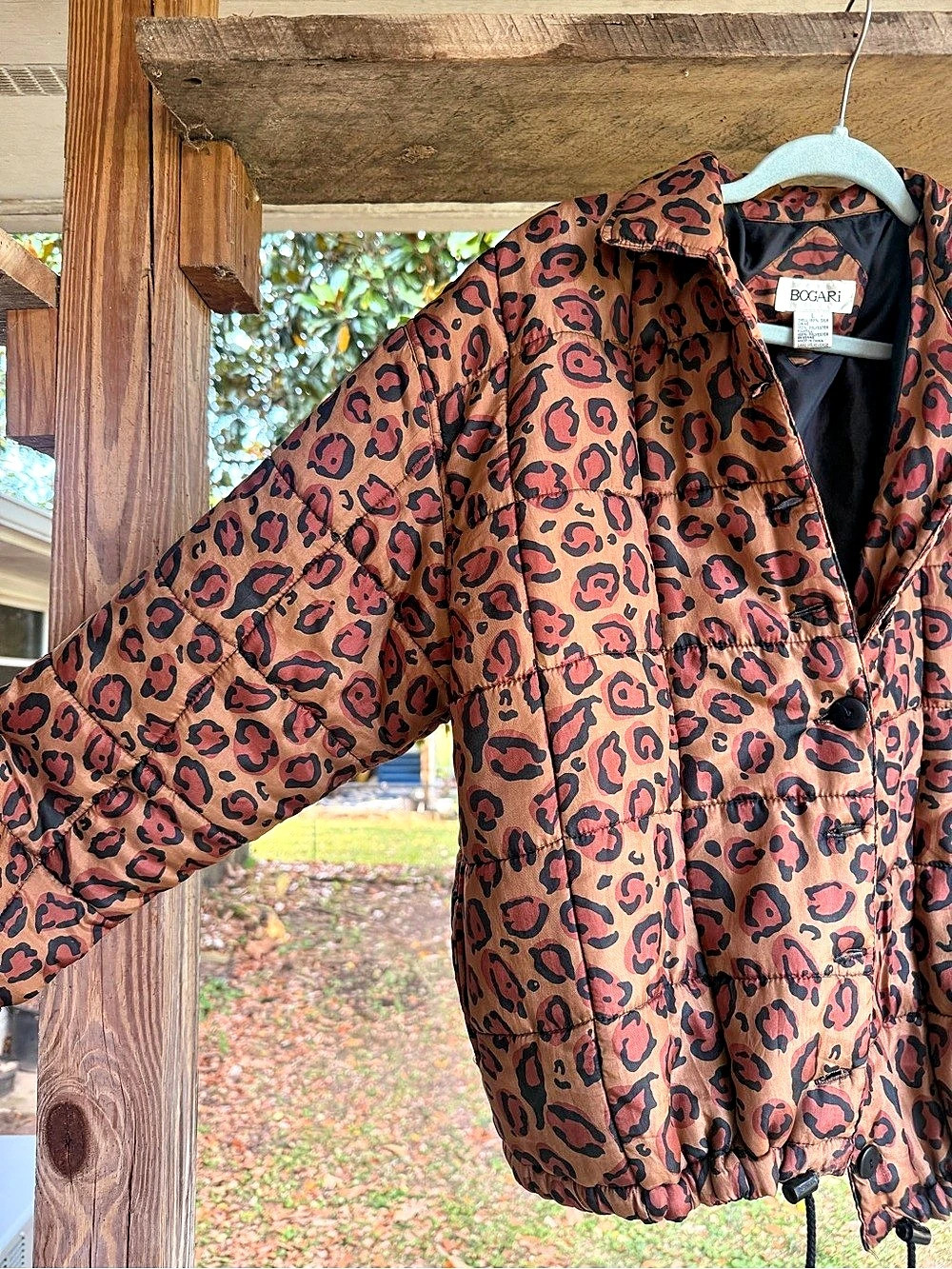 Bogari Leopard Print Silk-Blend Quilted Puffer Jacket